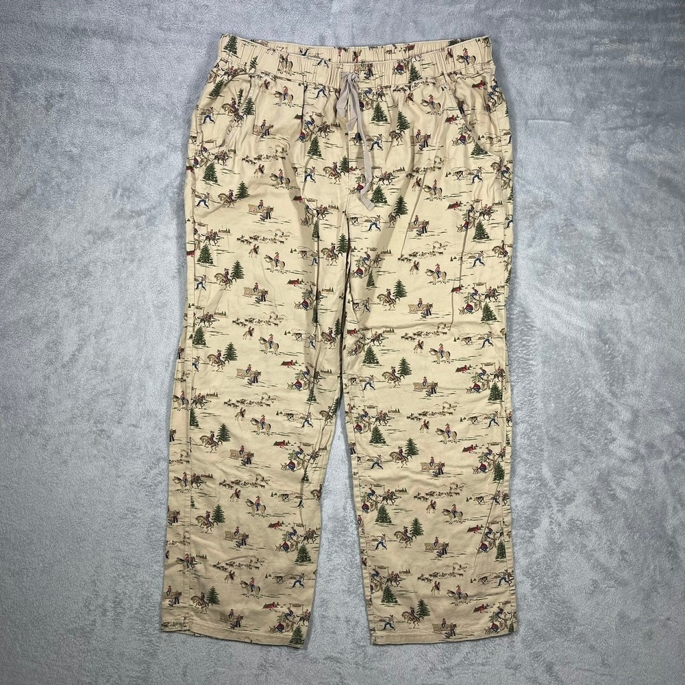 Pendleton Pajama Pants Mens XL Tan Western Cowboy Toile Print Cotton